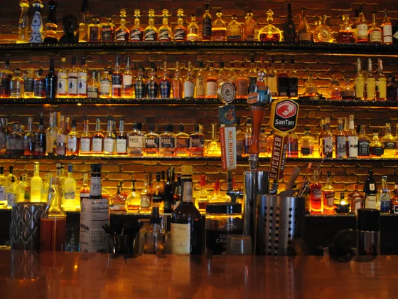 Churchill's cigar bar interior — bar area with full liquor selection